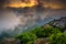 Sunset through fog, seen from Craggy Pinnacle, near the Blue Rid