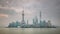 Sunset fog shanghai cityscape traffic river bay 4k time lapse china