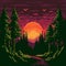 Sunset forest landscape, AI generated pixel game