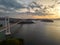 Sunset glow over long bridge between islands in the Seto Inland Sea