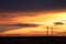 Sunset glows with a bright orange light in the evening in a field