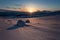 Sunset, golden light over Norwegian snowy winter mountains. Joesjo, Sweden