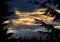 Sunset golden sun rays piercing through dark stormy clouds