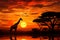 Sunset grace Giraffe silhouette against African skyline, beauty and freedom