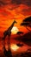 Sunset grace Giraffe silhouette against African skyline, beauty and freedom