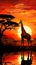 Sunset grace Giraffe silhouette against African skyline, beauty and freedom