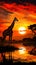 Sunset grace Giraffe silhouette against African skyline, beauty and freedom