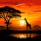 Sunset grace Giraffe silhouette against African skyline, beauty and freedom