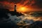 Sunset guardian coastal lighthouse on rugged cliffs stands tall