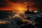 Sunset guardian coastal lighthouse on rugged cliffs stands tall