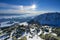 Sunset with halo effect from Tupa peak in High Tatras during winter