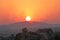 Sunset Hampi. Sunrise Hampi. Beautiful sunset in the mountains a