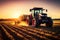 Sunset Harvest Modern Tractor and Agricultural Machinery Working in the Field. created with Generative AI