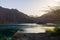 Sunset at Hatta Dam Lake in Dubai emirate of UAE