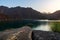 Sunset at Hatta Dam Lake in Dubai emirate of UAE