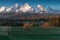 Sunset in High Tatras mountains national park in Slovakia. Scenic image of mountains. The sunrise over Carpathian mountains.