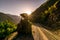 Sunset in Himalayas over Road Roller