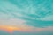 Sunset with horizon abstract bright blue sky and white cloud background