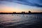 Sunset on the Hudson river with silhouette of New Jersey