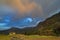 Sunset hues with mountain backdrop at Chopta, Garhwal, Uttarakhand, India