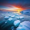 sunset and ice on the sea or climate