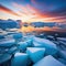 sunset and ice on the sea or climate