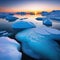 sunset and ice on the sea or climate