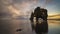Sunset at the iconic Hvitserkur, a monolithic sea stack in north of Iceland