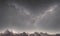 Sunset illuminates gray mountains and dark sky, generated by artificial intelligence