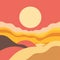 Sunset Illustration In Flat Style With Layered Organic Forms