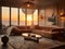 Sunset-Inspired Living Room Interior Design with Silhouettes and Gradient.