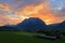 Sunset on Irdning Village, Grimming Peak, Dachstein Mountains and Enns Valley, Alps, Styria, Austria Ã–sterreich