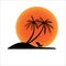 Sunset island with coconut palm tree and beach chair