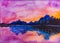 Sunset at Jenny Lake, Grand Teton National Park, Wyoming. Watercolor Painting.