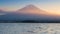 Sunset at Kawaguchi Lake in Japan with Mt Fuji background