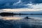 Sunset kayaking at lake
