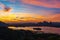 Sunset with Khao Jeen Lae mountain and river at Lopburi, Thailand