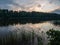 Sunset on the lake. beautiful colors. chaotic clouds