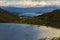 Sunset on lake in Puerto Bertrand. The road Carretera Austral, Chilean Patagonia