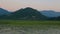 Sunset on Lake Skadar. Plantation of water lilies