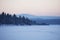 Sunset on lake Zyuratkul. Winter landscape