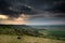 Sunset landscape across English countryside with dramatic sky