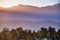 Sunset Landscape in Coachella Valley, with sun rays shining on the rocky ridges of the San Jacinto mountains, Palm Desert,