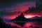 A sunset landscape featuring ominous castle Fantasy concept , Illustration painting. Generative AI