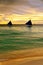 Sunset landscape. Sailboat on coast of Boracay is