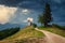 Sunset landscape with Saint Primoz church, near Jamnik, Slovenia