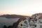 Sunset landscape view of a Mediterranean coastal landscape in Santorini