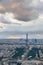 Sunset landscapes of the Paris skyline  view of the Eiffel Tower from the Tour Montparnasse in a cloudy day