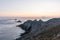 Sunset landscapes at the Raz Point Pointe du Raz with cliffs into the sea, Brittany, France