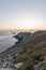 Sunset landscapes at the Raz Point Pointe du Raz with cliffs into the sea, Brittany, France